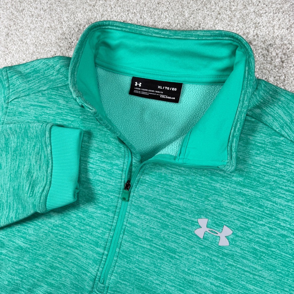 Under Armour 1/4 Zip Pullover Mens XL Green Heather ColdGear Loose Fit Fleece